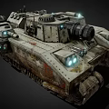 Military Combat  Tank With Tracks Cannon Headlights And Weathered Armor Design