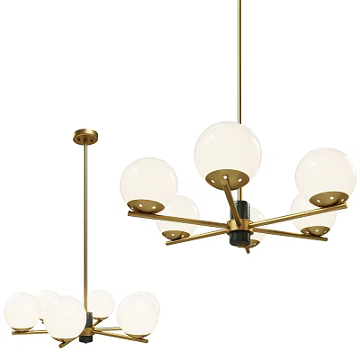 Elegant Modern Chandelier Design With Brass Frame Multiple Arms And White Spherical Shades 3d model