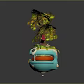 Cartoon Sphere Decorative Scene With Tiny House Colorful Tree Yellow Green Leaves And Red Sign