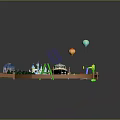Modern Amusement Park Model With Carousel Slide Trees Cottage And Hot Air Balloons