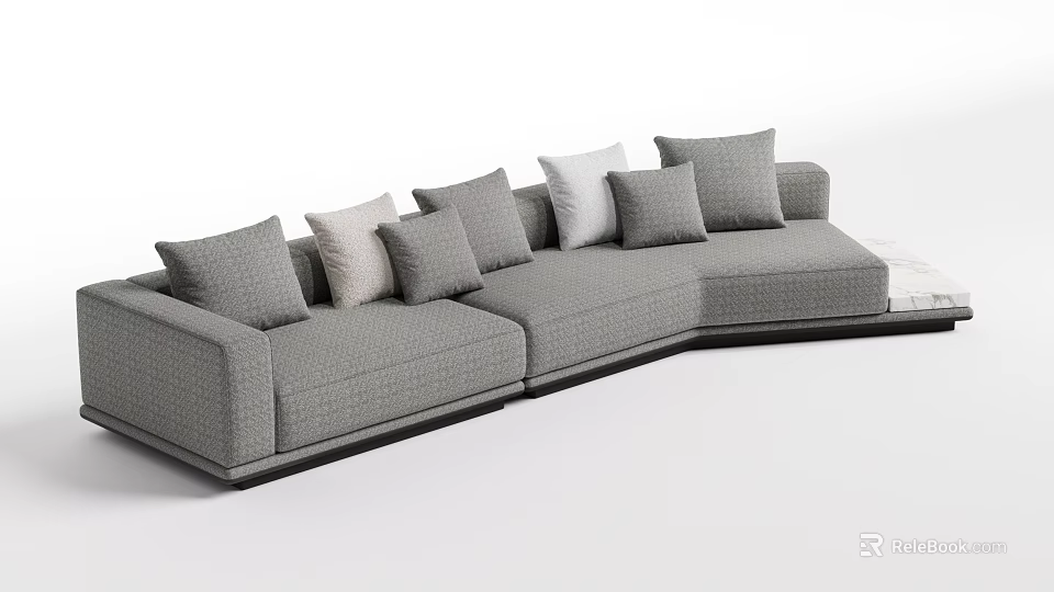 Modern Gray L Shaped Fabric Sofa Set With Multiple Decorative Cushions 3d model