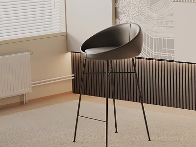 Modern Black Bar Stool With Curved Backrest And Metal Frame In Minimalist Interior 3d model