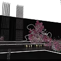 Elegant Event Stage With Pink Drapes Chandeliers And Flower Decorated Tables