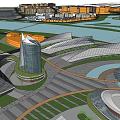 Urban Commercial Landscape With Riverside Buildings Green Spaces And Modern Architecture