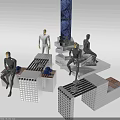 Modern Modular Display Shelves With Geometric Structure Black White Mannequins And Displayed Items