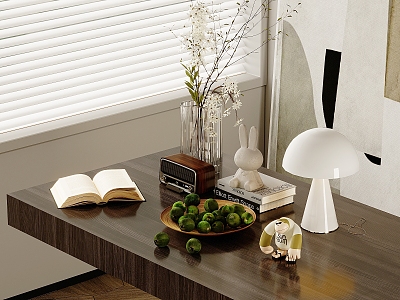 Desk Jewelry Ornaments Mushroom Table Lamp Vase Flora Radio Books Venetian Blinds Decorative Painting 3d model