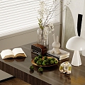 Desk Jewelry Ornaments Mushroom Table Lamp Vase Flora Radio Books Books Venetian Blinds Decorative Painting 3d model