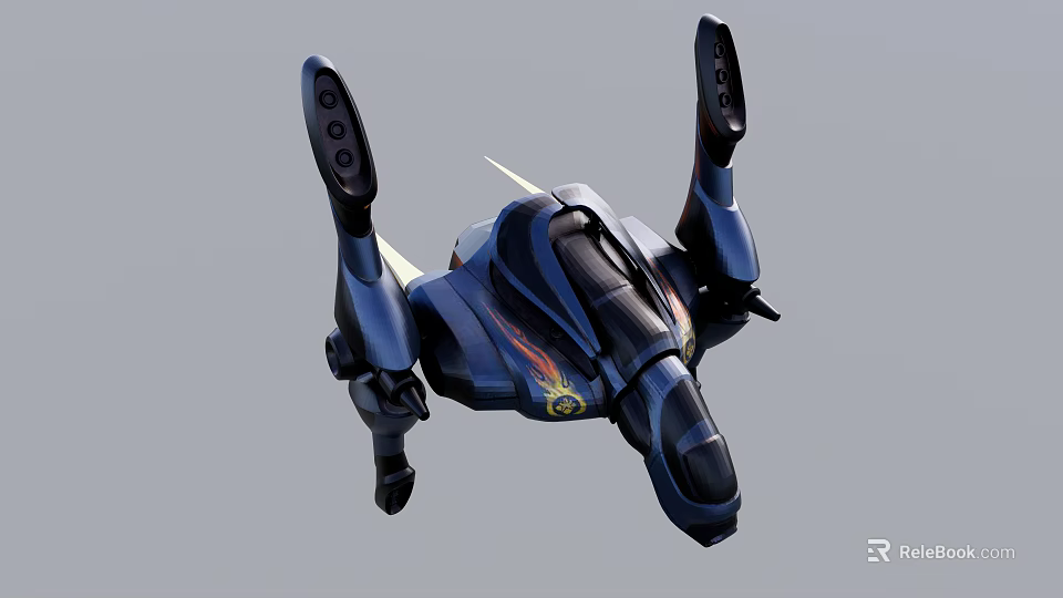 Sleek Futuristic Blue Black Flying Vehicle With Flame Design And Thrusters 3d model 