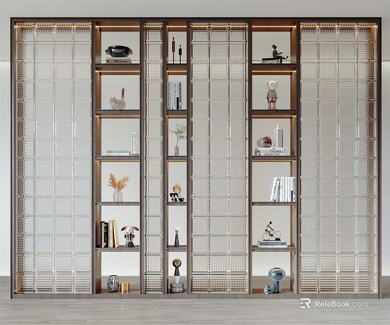 Stylish Modern Decorative Cabinet With Multiple Shelves Displaying Ornaments Books And Vases 3d model 