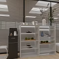 Modern White Entryway Cabinet And Side Cabinet With Open Shelves Decorative Bowls Green Plants