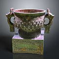 Classical Ceramic Vessel With Two Mythical Beast Handles Intricate Raised Decorations And Square Base