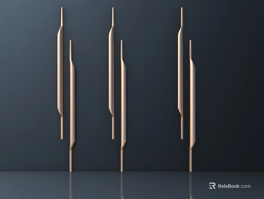 Golden Long Strip Hardware Tools in Vertical Arrangement on Dark Background with Shiny Surface 3d model 