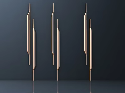 Golden Long Strip Hardware Tools in Vertical Arrangement on Dark Background with Shiny Surface 3d model
