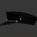 Black Leather Hat With Chain Decoration And Diamond Shaped Studs On Brim