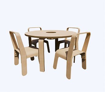 Nordic Children's Table and Chair Children's Log Dining Table and Chair Combination 3d model