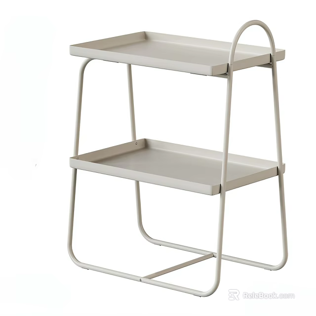 White Metal Two Tier Storage Shelf With Minimalist Design And Flat Trays 3d model 