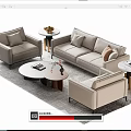 Modern Light Gray Sofa Coffee Table Set with Three-Seater Armchair Round Table and Decorative Items