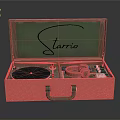 Vintage Green Suitcase Record Player With Starrio Logo Red Headphones And Knobs