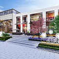 Modern Commercial Building Landscape With White Exterior Windows Steps Garden Trees And Lighting Balls