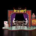Happy Gambling Hall Themed Photo Spot With Skeletons Playing Mahjong Dice And Fortune Symbol Decorations