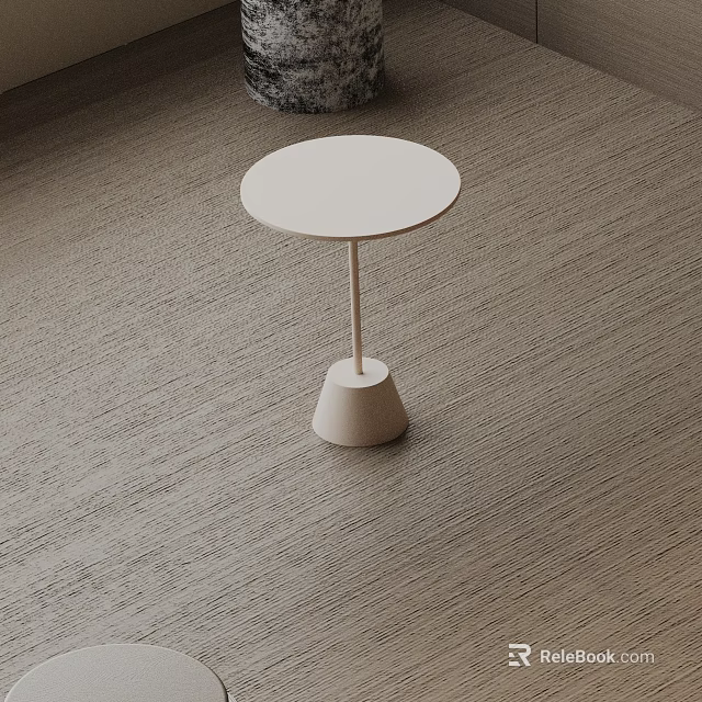 Minimalist Modern Side Table with White Round Top and Conical Base on Light Gray Carpet 3d model 