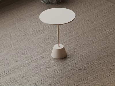 Minimalist Modern Side Table with White Round Top and Conical Base on Light Gray Carpet 3d model