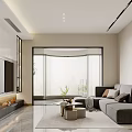 Modern Living and Dining Area Interior With White Cabinets TV Wall and Gray Sofa