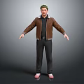Standing 3D Human Character Model Wearing Brown Jacket Black Shirt Green Headwear