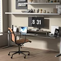 Modern Home Office Desk With Monitor Laptop Ergonomic Chair Shelf Decorations Window Blinds
