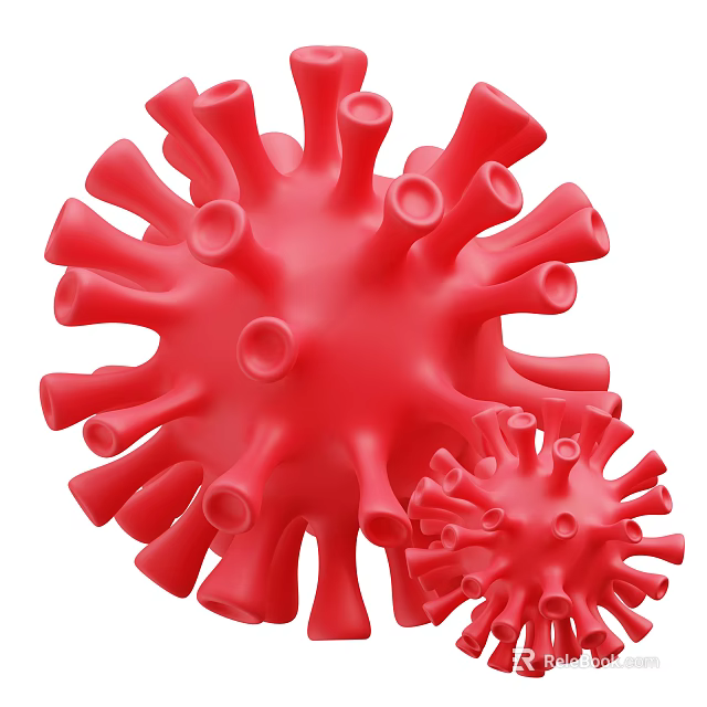 Red Coronavirus Structure With Spike Proteins And Viral Particles 3D Rendering 3d model 