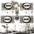 Stylish Tableware Set Featuring White Plates Black Napkins Silver Cutlery Wine Glasses And Candle Holders