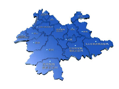 Blue China Map Wall Decor With Province Names For Home Interior 3d model