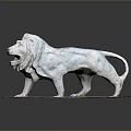 White Lion Stone Statue Standing On Circular Red Gravel Textured Base