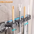 Wall Mounted Metal Bathroom Organizer Rack Holds Mops Brooms And Cleaning Brushes