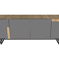 Modern Gray TV Stand With Wooden Top And Black Metal Legs