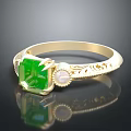 Gold Ring With Green Square Gemstone And White Stone Carved Pattern Design 3d model