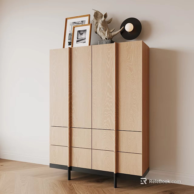 Modern Wooden Entryway Cabinet Sideboard With Decorative Items And Storage Drawers 3d model 