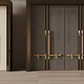 Modern Wooden Double Doors With Sleek Brass Handles And Minimal Design
