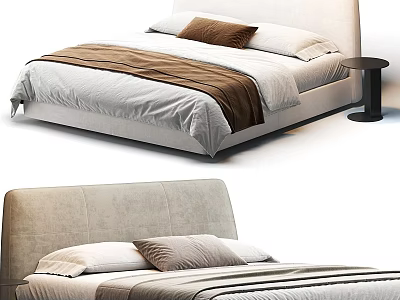 Modern Double Bed Interior With Upholstered Headboard Soft Bedding And Side Table 3d model