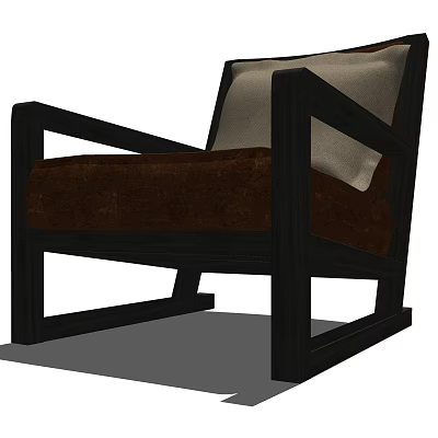 Modern Style Armchair With Dark Wooden Frame Brown Seat Cushion And Light Backrest 3d model