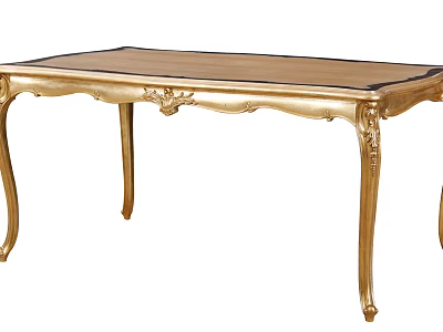 Luxurious Dining Table With Golden Carved Frame And Elegant Curved Legs 3d model