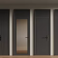 Modern Dark Gray Interior Doors With Glass Panel And Metal Handles 3d model