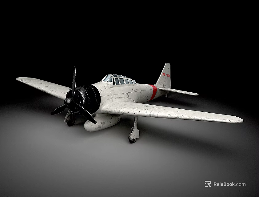 Vintage White Propeller Airplane Model Featuring Red Stripe And Long Wings Against Black Background 3d model 
