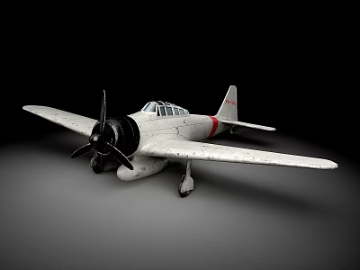 Vintage White Propeller Airplane Model Featuring Red Stripe And Long Wings Against Black Background 3d model