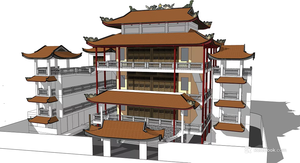 Ancient Chinese Architecture With Multi Story Structure Traditional Curved Roof And Overhanging Eaves 3d model 