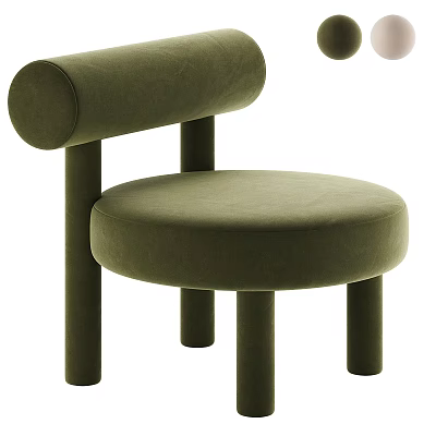 Olive Green Velvet Leisure Chair With Modern Minimalist Cylindrical Arms And Legs 3d model