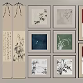 Chinese Traditional Art Collection With Scroll Paintings Framed Artworks And Floral Bird Designs