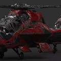 Red and Black Military Helicopter with Unique Textured Futuristic Combat Design