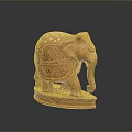 Traditional Wooden Elephant Sculpture With Intricate Carvings And Decorative Base