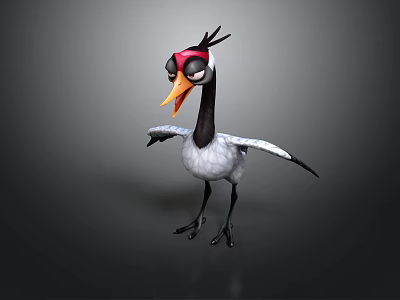 Cute Cartoon Bird Shaped Decorative Toy With Black White Feathers And Red Head Design 3d model